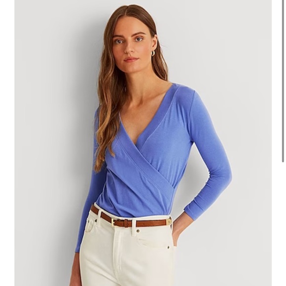 Luren Ralph Lauren surplice jersey top, blue, L - Picture 1 of 7